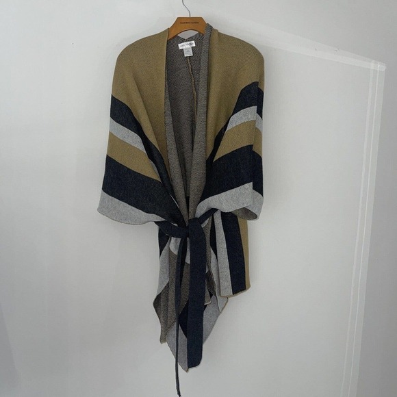 Sole Society Poncho Sweater Wrap Kimono Short Tie Waist Belt Neutrals Earthy - Picture 1 of 9